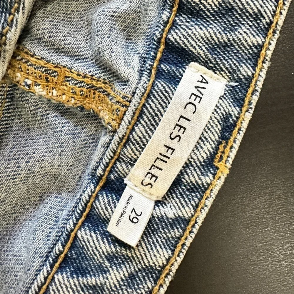 AVEC LES FILLES Acid Wash Distressed Destroyed Wide Leg Denim Jeans Size 29